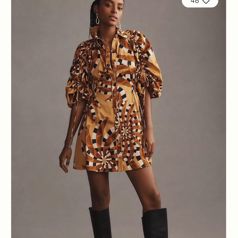 NWOT FARM Rio Geometric Mini Dress in Brown and Black